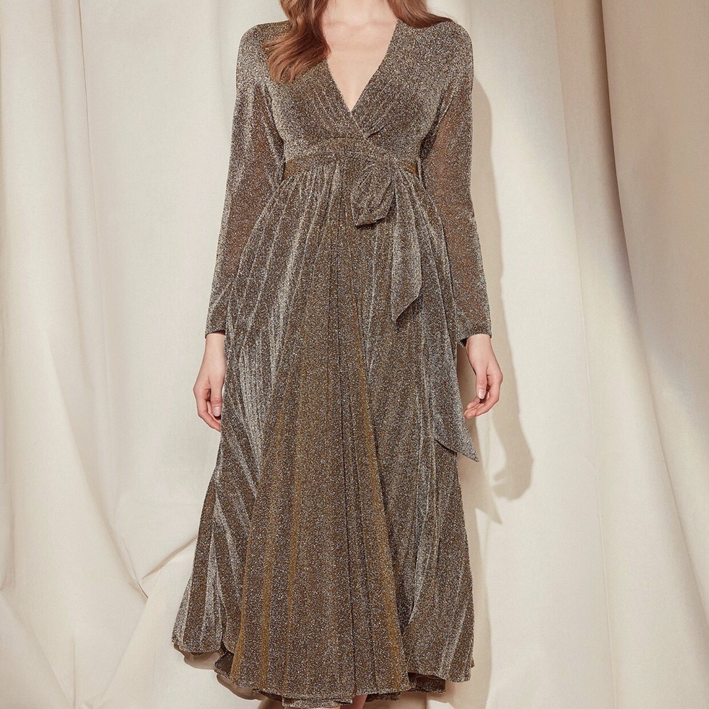 Victoria Maxi V Neck Gold Dress